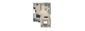 1 Bed Floorplan at Ocean Villas Apartments, California