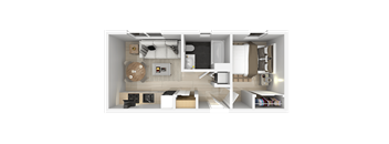 1 Bed Floorplan at 888 Fourth Street Apartments, LLC, Santa Rosa, CA