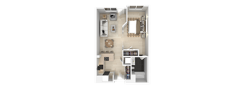 One Bedroom Floorplan at 888 Fourth Street Apartments, LLC, Santa Rosa, California