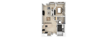 1 Bed 1 Bath Floorplan at 888 Fourth Street Apartments, LLC, California
