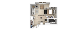 One Bed 1 Bath Floorplan at 888 Fourth Street Apartments, LLC, Santa Rosa