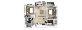 Two Bedroom Floorplan at 888 Fourth Street Apartments, LLC, Santa Rosa, CA, 95404
