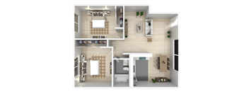 a rendering of a 1 bedroom floor plan with a bathroom and a living roomat The Arches Apartments, LLC, El Cajon, CA 92021