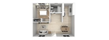 a rendering of a 3d floor plan of a house  at The Marq Apartments LLC, Los Angeles, California