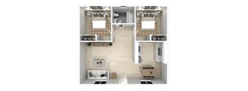 a rendering of a 3d floor plan of a house  at The Marq Apartments LLC, Los Angeles, California