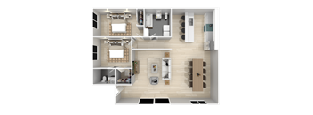 a 3d rendering of a bedroom and bathroom floor plan at BLVD Apartments LLC, Tarzana California