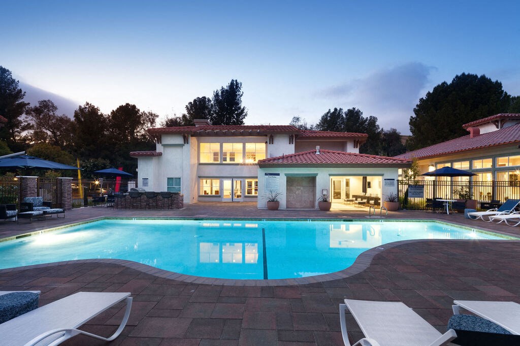 the swimming pool at the resort at dusk  at The Bryant, Yorba Linda, CA 92887