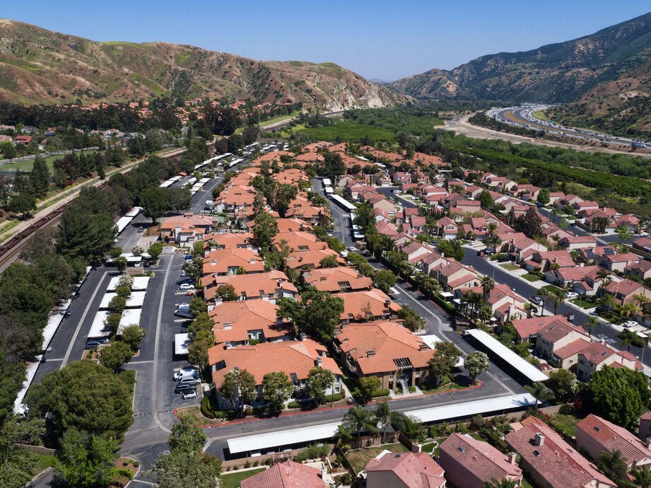 an aerial view of a neighborhood with houses and trees at The Bryant, Yorba Linda, CA 92887