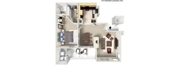 a 3d floor plan of a house with an arrow pointing to the bedroom at The Bryant, Yorba Linda