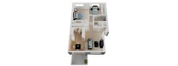 a 3d model of a house with a bedroom and living room at Campbell West, Campbell