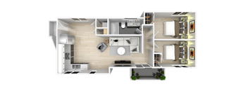 a rendering of a 3d floor plan of a house at The Gates at The Marina Apartments, Marina, CA