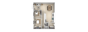 a model of a house with a bedroom and a living room at The Hills Apartments at Thousand Oaks, California