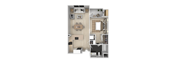 1 Bedroom 1 Bath Floor Plan at Cirrus Redwood City, Redwood City, 94061