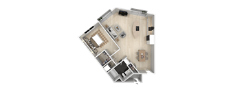One Bed One Bath Floor Plan at Cirrus Redwood City, California, 94061