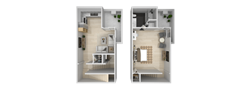 1 Bedroom 1 Bath floor plan at Warner Center Townhomes, California, 91303