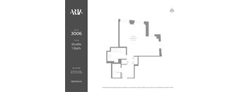 A floor plan for a studio apartment with one bathroom.