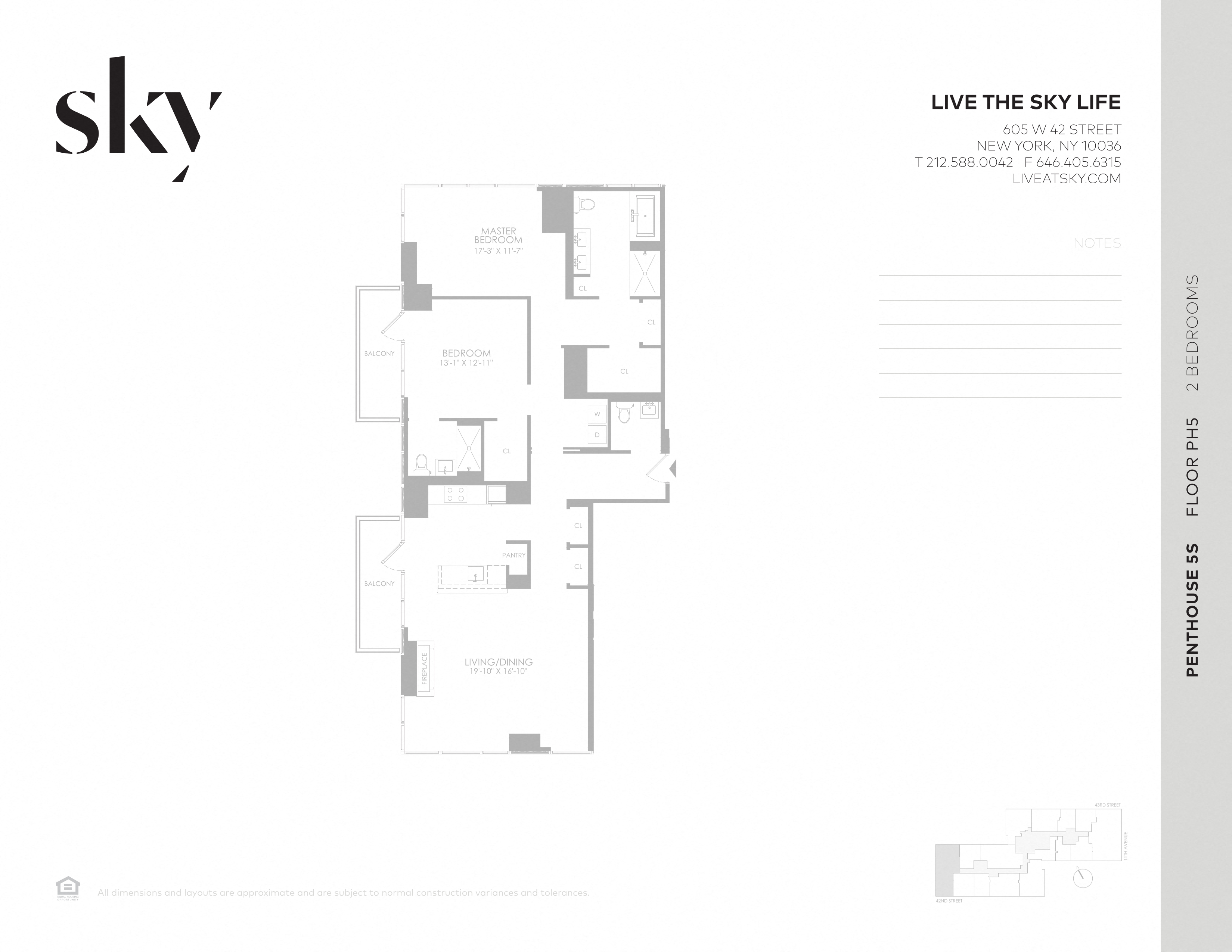 A floor plan for a penthouse suite at SKY Apartments, New York, NY
