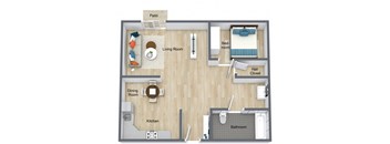 a floor plan of a bedroom with a living room and a dining room
