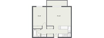 a floor plan of a unit with a bedroom and a bathroom