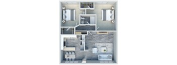A floor plan of a room with a living area, kitchen, and bathroom.