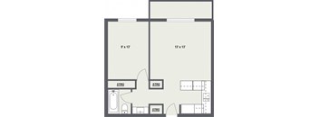 a floor plan of a unit with a bedroom and a living room