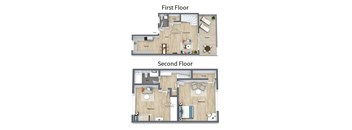 A diagram shows the layout of a two-story apartment.