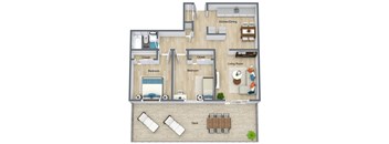 A diagram of a house layout with labeled rooms.