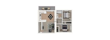 A floor plan of a Vasona apartment with a living room, kitchen, and bathroom.
