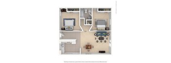 a stylized floor plan of a 1 bedroom apartment