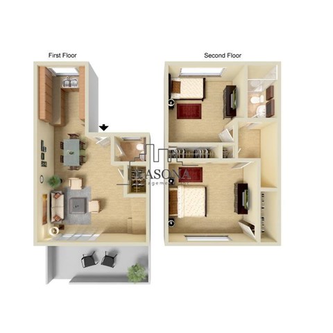 A diagram shows the layout of a two-story apartment.