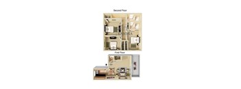 A floor plan of a Masona Management Inc. apartment showing a first and second floor layout.