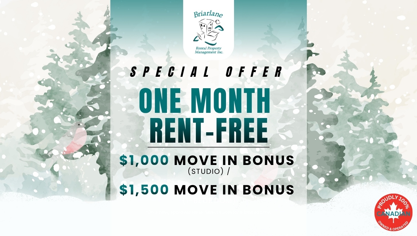A special offer for a one month rent-free period with a $1,000 or $1,500 move in bonus.