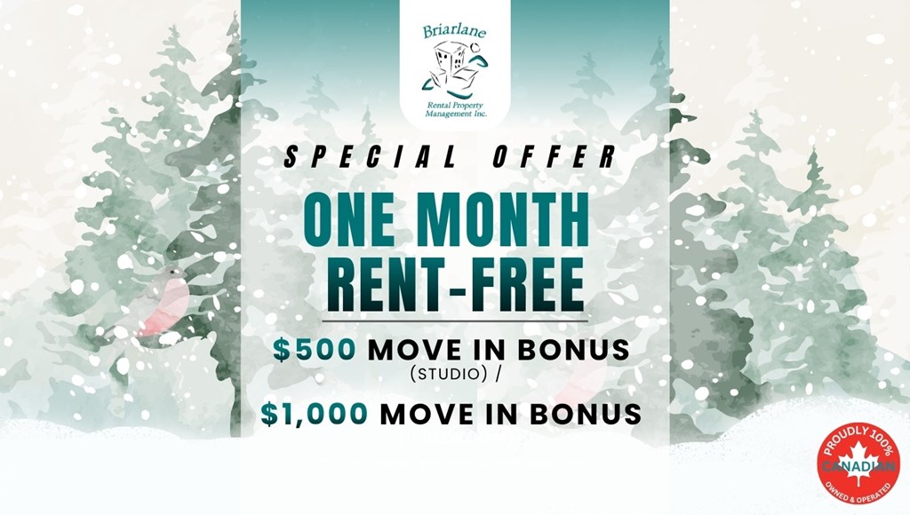 A special offer for a one month rent-free period with a $500 and $1,000 move in bonus.