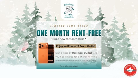 An advertisement for a limited time offer of a free iPhone 17 Pro with a 13-month lease.