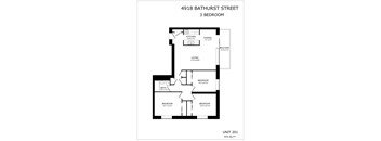 A black and white image of a floor plan for a 3 bedroom apartment.
