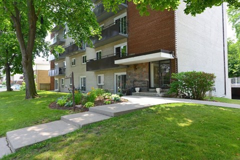 A tree is in front of a building.