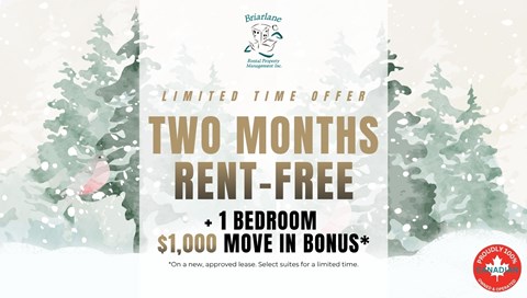 A promotional image for a two months rent-free offer with a $1,000 move in bonus.
