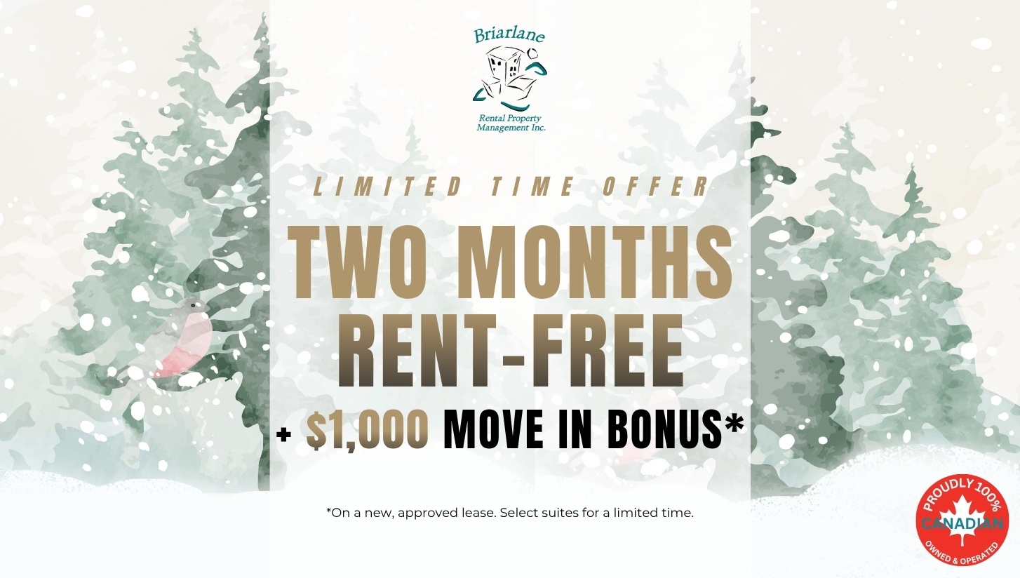 A promotional image for a limited time offer of two months rent-free with a $1,000 move in bonus.