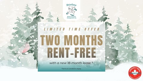 A promotional image for a limited time offer of two months rent-free with a new 18-month lease.