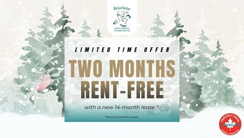A promotional image for a limited time offer of two months rent-free with a new 14-month lease.