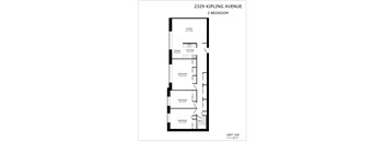 A black and white image of a floor plan for a 3 bedroom apartment at 2329 Kipling Avenue.