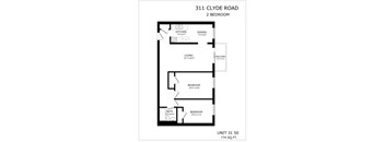 A floor plan for a 2 bedroom apartment at 311 Clyde Road.
