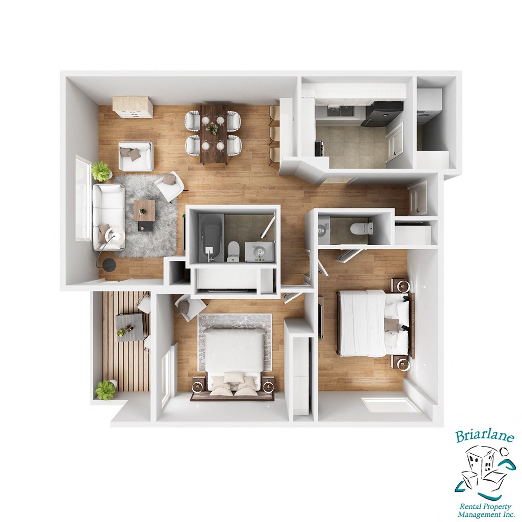 a 3d floor plan of a house with a bedroom and a living room