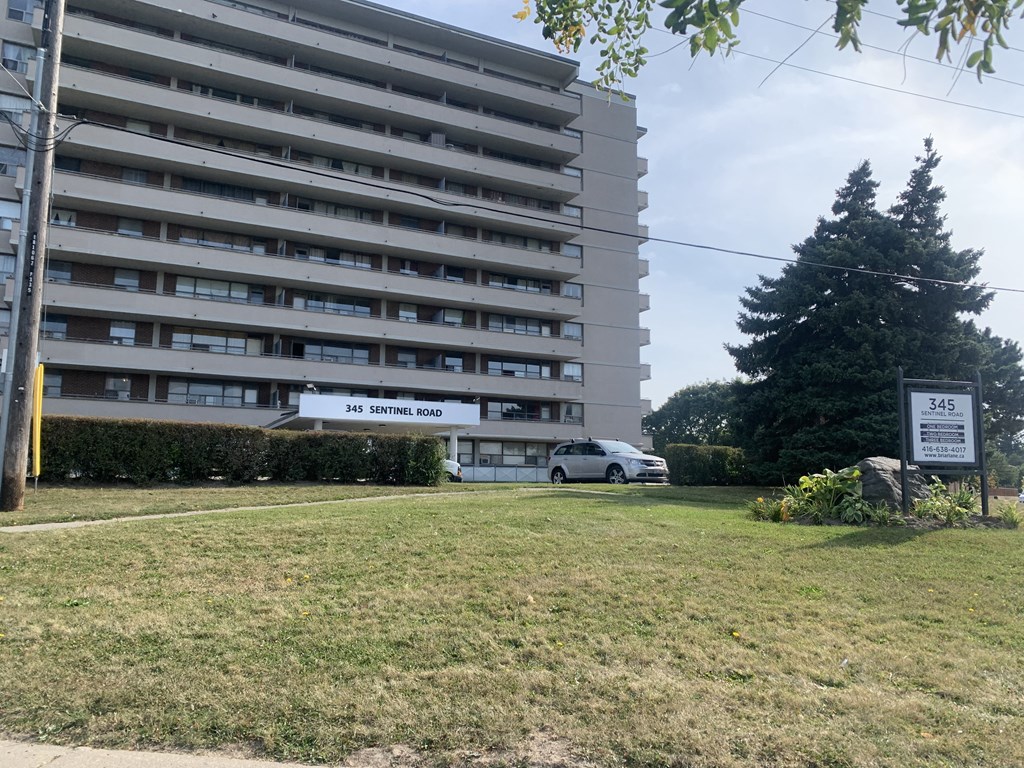 A large building with the number 345 on it.