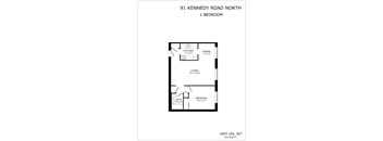 A floor plan for a 1 bedroom apartment at 91 Kennedy Road North.