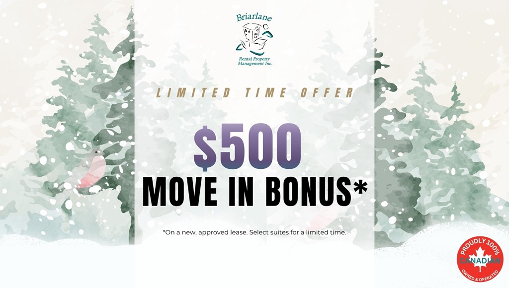 A promotional image for Brian Lane Estate Management offering a $500 move-in bonus.