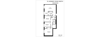 A black and white image of a 3 bedroom apartment layout.