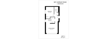 A floor plan for a 1 bedroom apartment at 587 Avenue Road.