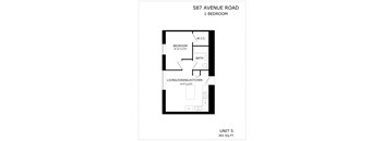 A floor plan for a 1 bedroom apartment at 587 Avenue Road.