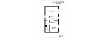 A floor plan for a 1 bedroom apartment at 587 Avenue Road.